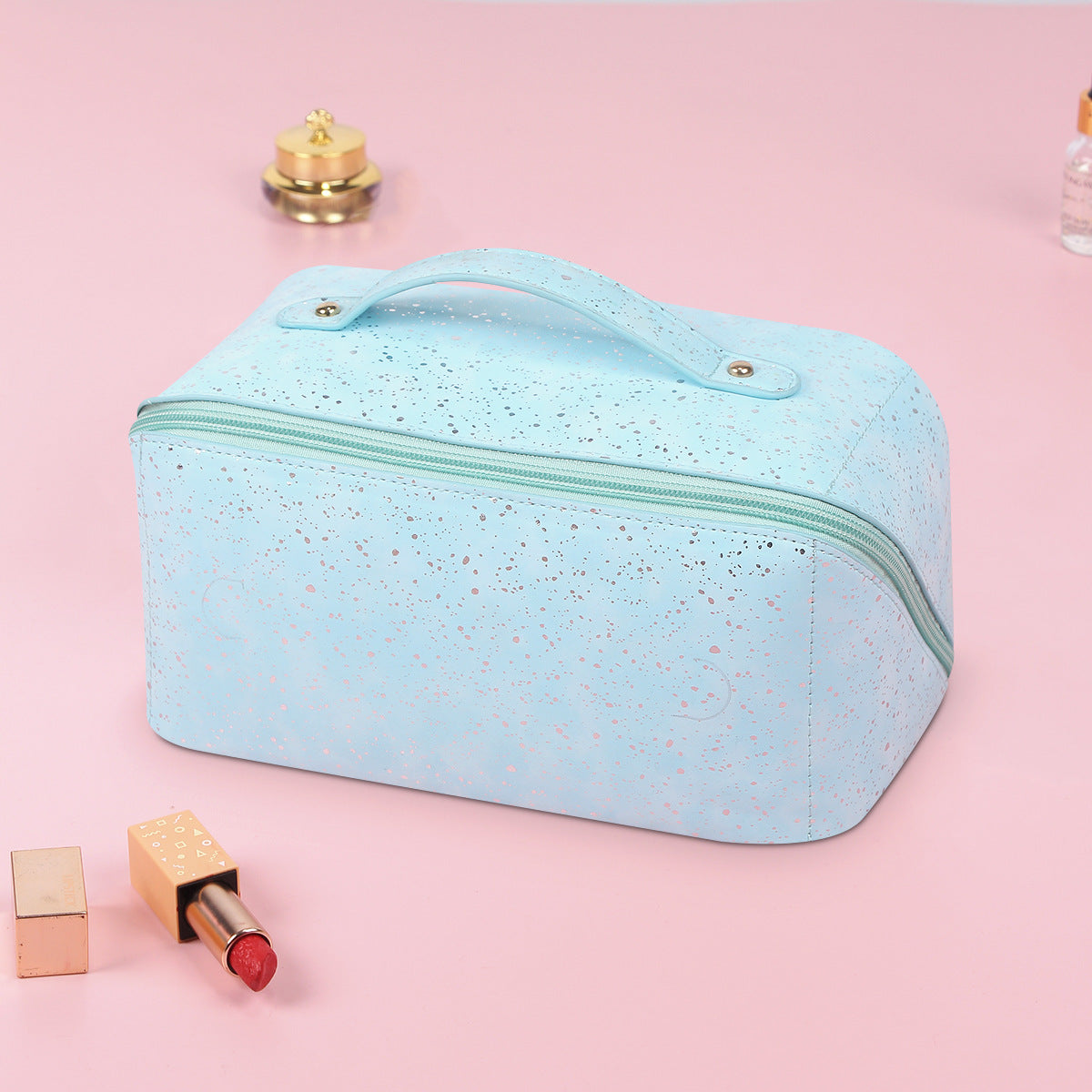 PU leather square embossed large capacity multifunctional cosmetic bag with advanced feeling