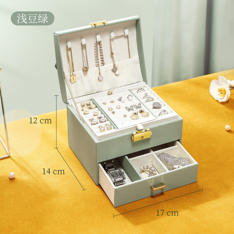 New Korean version with lock princess jewelry box earrings studs ring ornaments storage box large capacity jewelry box