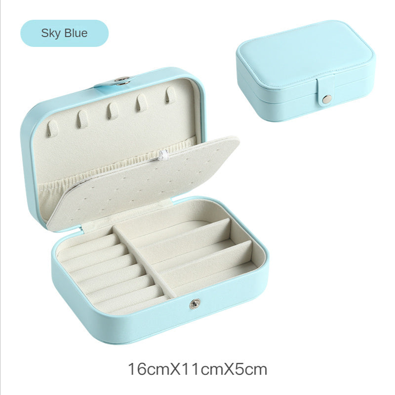 Portable girl's jewelry box necklace ring Earrings storage box Double-layer household jewelry box