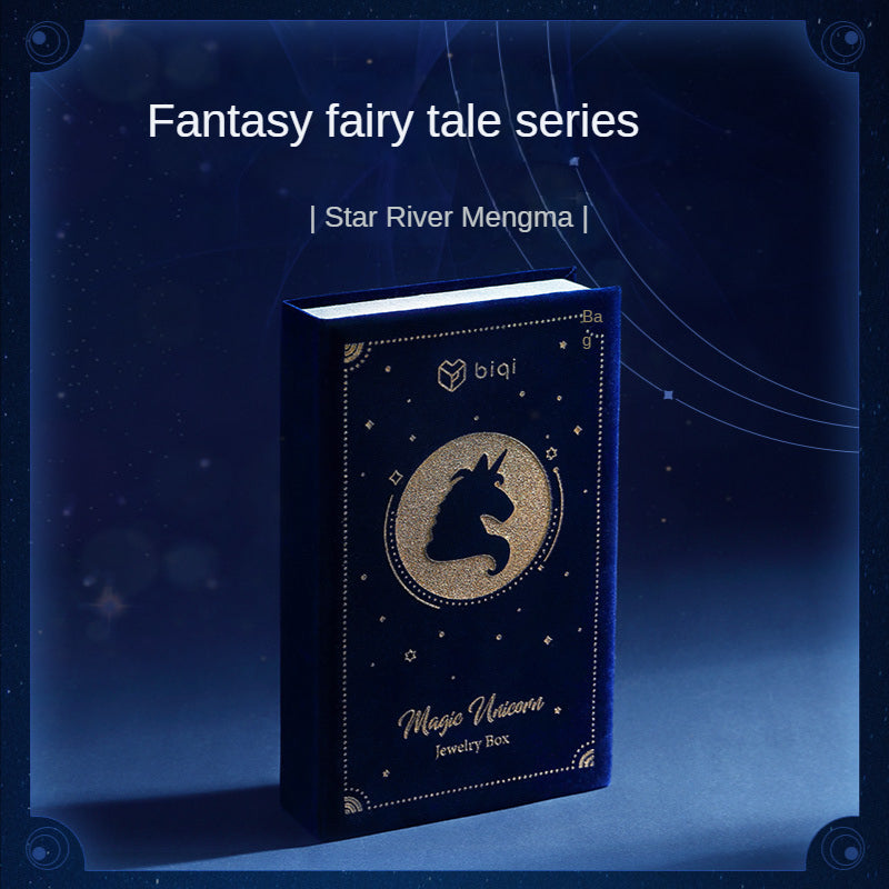 Fantasy fairy tale unicorn cartoon jewelry box book flap multifunctional accessories storage earrings stud storage box