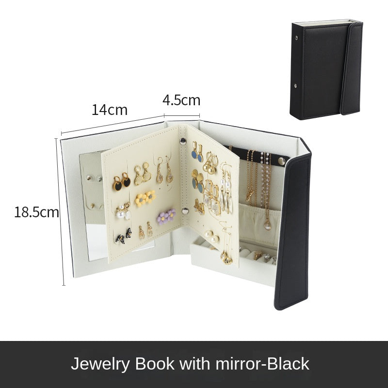New creative portable jewelry with mirror collection book with three fold wave book design ring earrings earrings collection boo