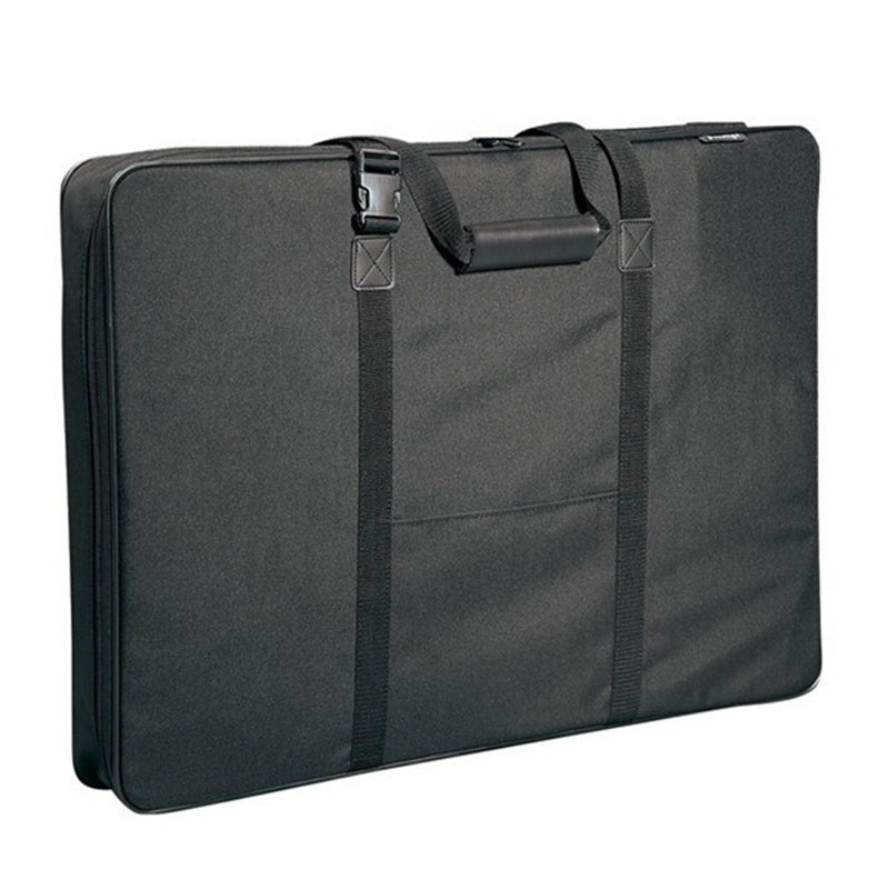 Tote shoulder black nylon art portfolio with four large zippered pockets