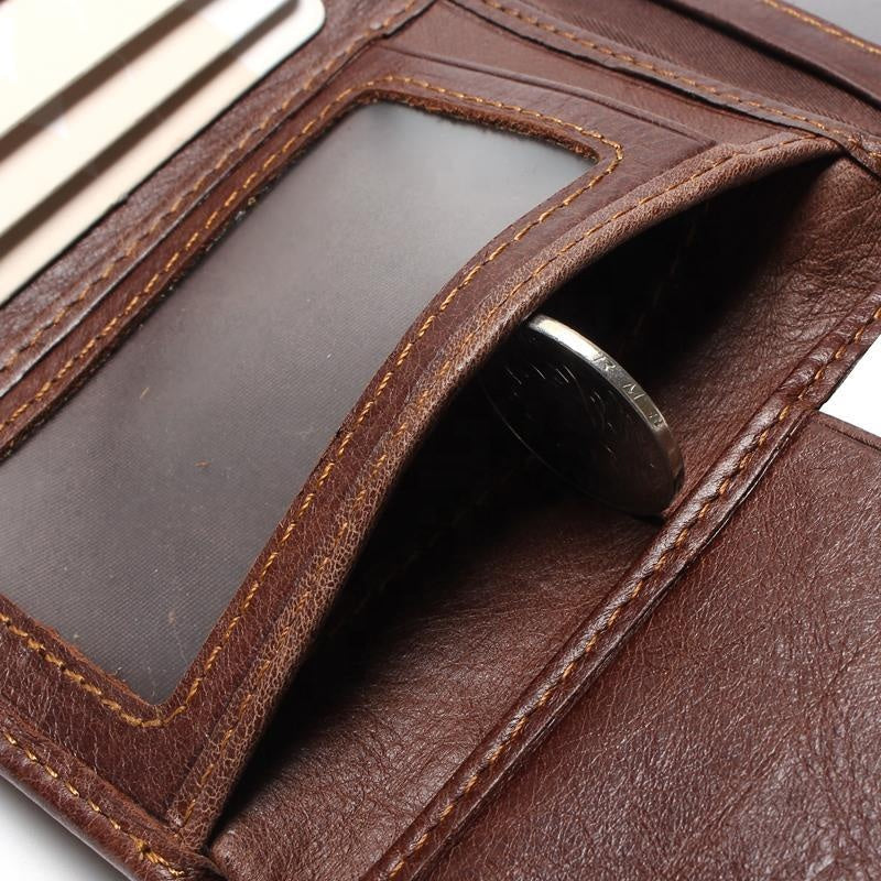 wholesale custom Genuine Leather purse 14 cards slots vintage short bifold Hand made pu leather wallet with men coin pockets