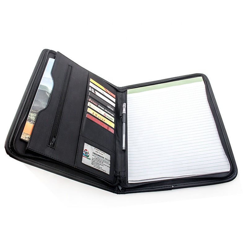 Professional Business Document and Business Card Holder Zipper Felt A4 Portfolio Pad folio Organizer with Writing Notepad