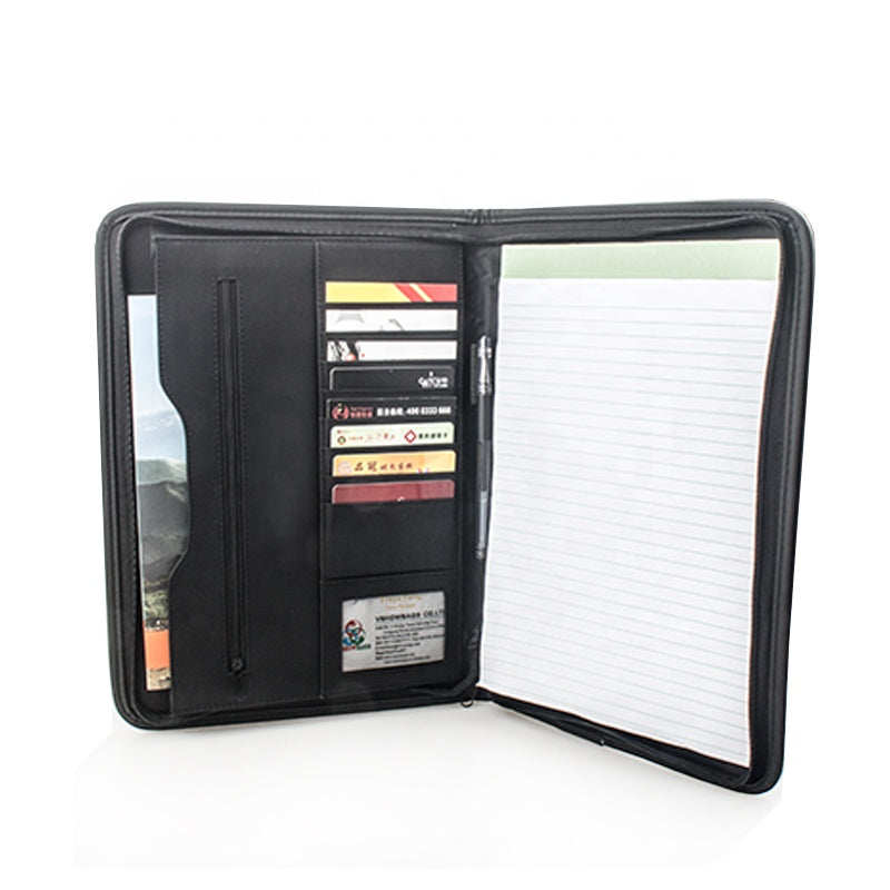 Professional Business Document and Business Card Holder Zipper Felt A4 Portfolio Pad folio Organizer with Writing Notepad