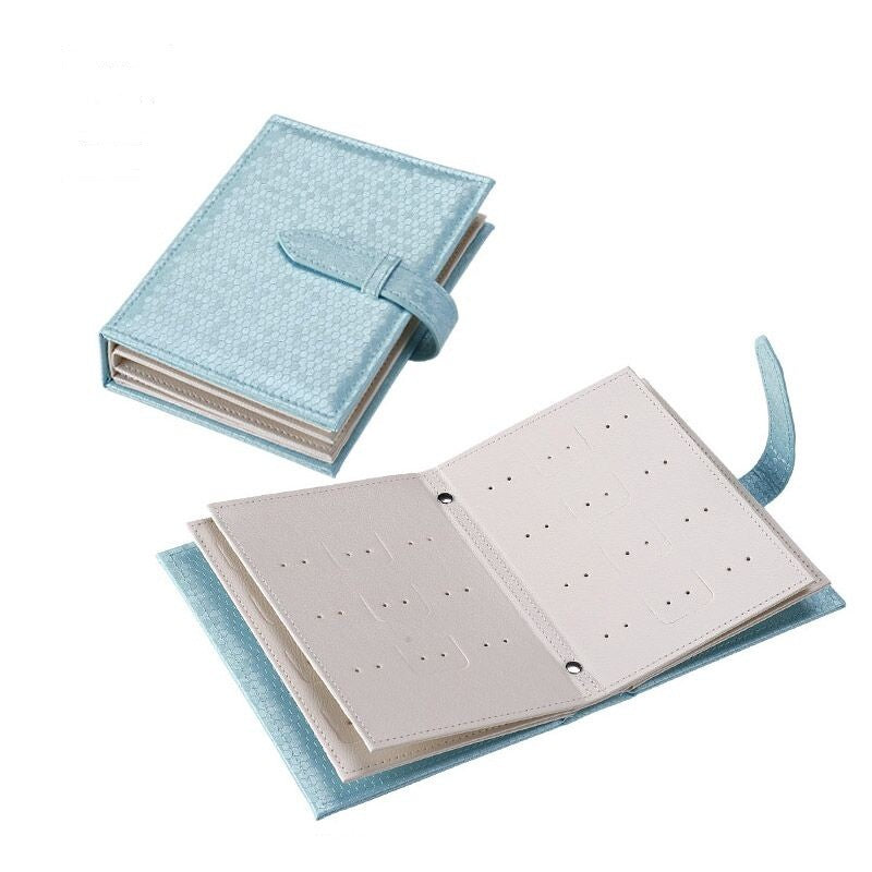 Simple stud storage book all leather solid color earring storage book jewelry storage