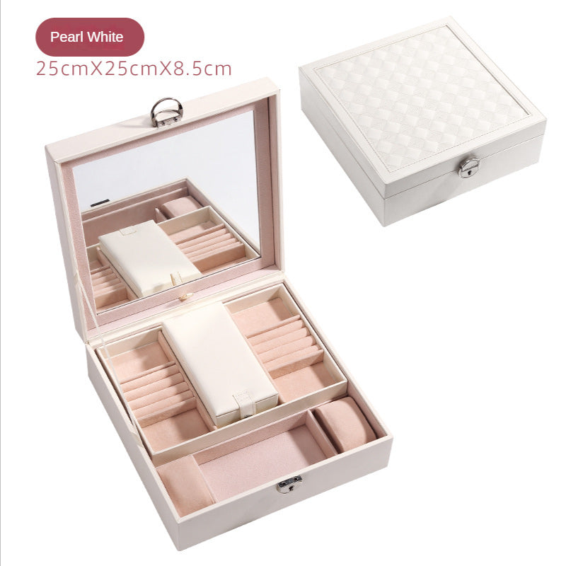 Simple Clamshell jewelry storage box with mirror large size accessories storage box Watch accessories lipstick makeup box wholes