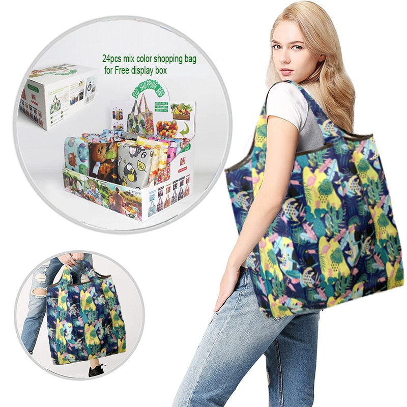 24 x Portable folding shopping bag Oxford bags Lightweight bag Foldable Waterproof ripstop Shoulder Bag Handbag
