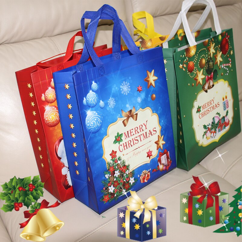One piece of 4, non-woven waterproof gift handbag, Christmas party folding bag, clothing storage bag, Christmas printing package