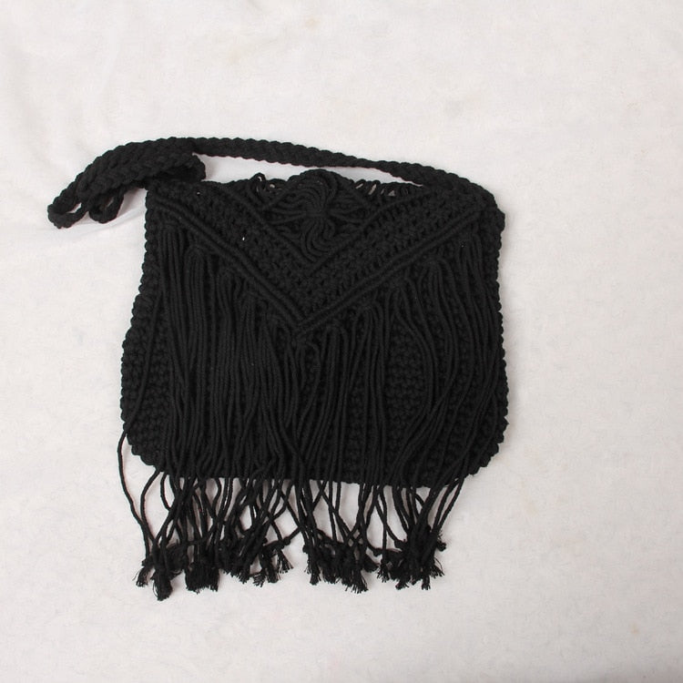 Small fresh hand woven crossbody bag ethnic wind cotton string tassel single shoulder bag new