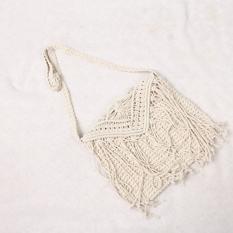 Small fresh hand woven crossbody bag ethnic wind cotton string tassel single shoulder bag new