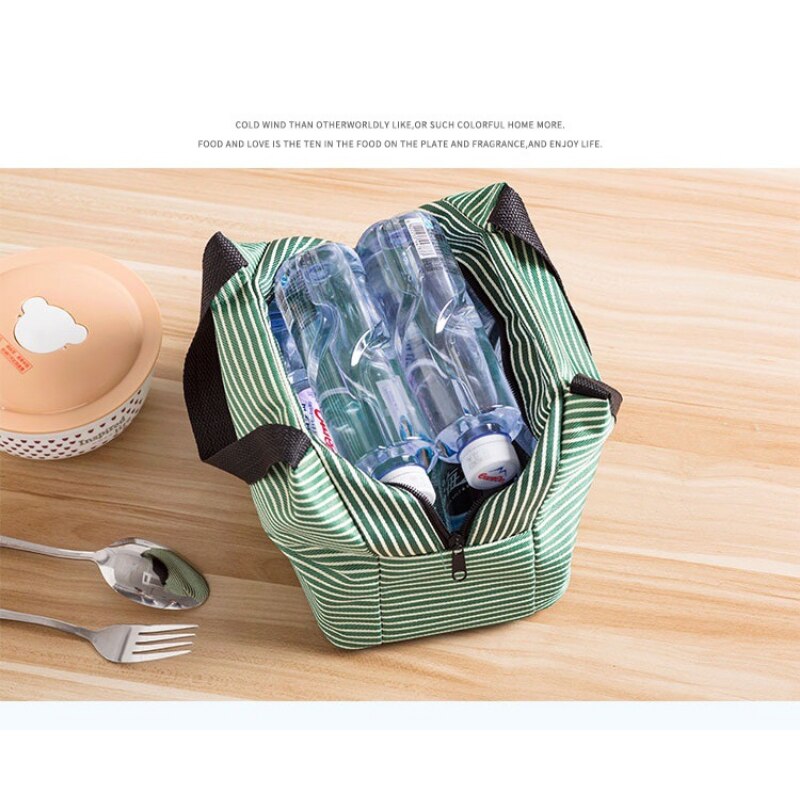 Korean Version Children's School Lunch Box Bag Waterproof Stripe Ice Bag Handbag Thermal Bag Lunch Bento Bag