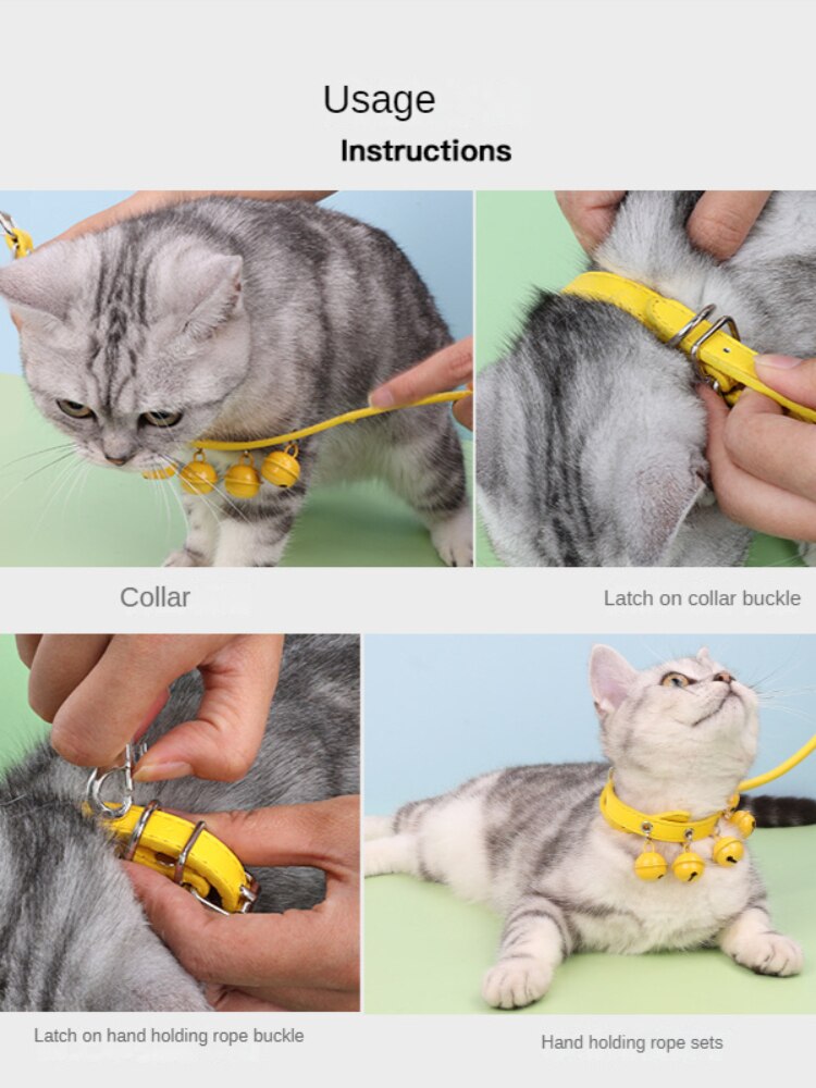 Pet Bell Collar with Bell Small Dog Collar with Dog Chain Dog Rope Pet Traction Rope