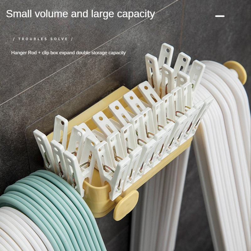 Household balcony retractable hanger storage rack perforation-free bathroom wall hanging clothespin storage rack