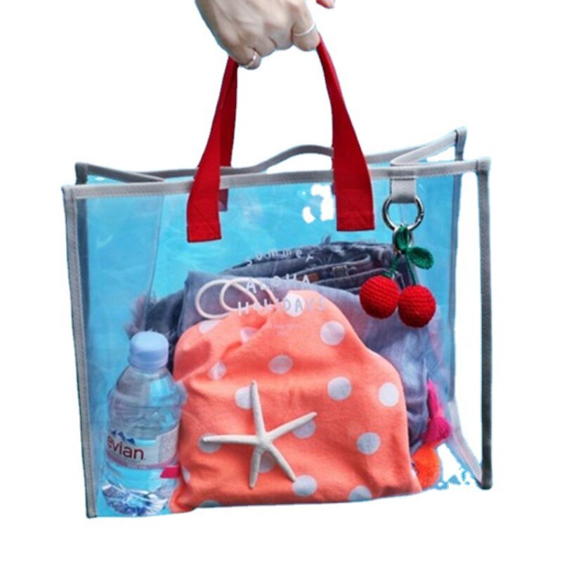 Ins Wind PVC Transparent Waterproof Jelly Handbag Shopping Bag Large Capacity Beach Swimming Bag Portable Washing Bag