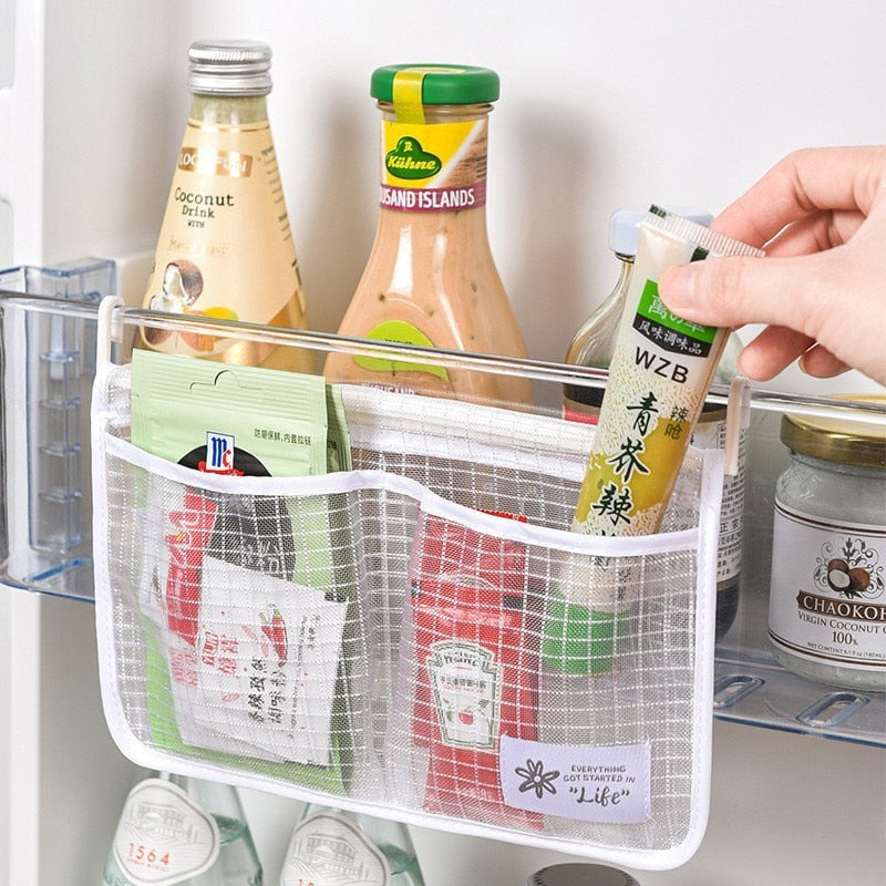 Refrigerator Storage Net Bag, Hanging Household Kitchen, Bathroom Sorting Storage Bag, Multi-function Double