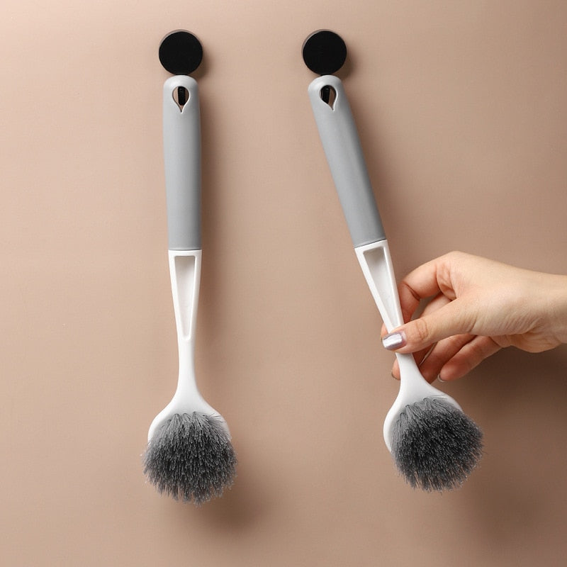 Long handle pot brush kitchen dishwashing non-greasy household non-slip multifunctional plastic can hang sisal cleaning brush
