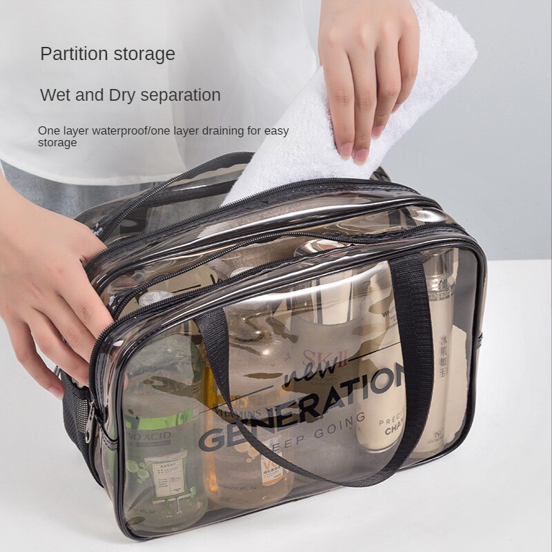 Large waterproof toiletry bag, transparent bath bag, portable travel storage bag for men and women