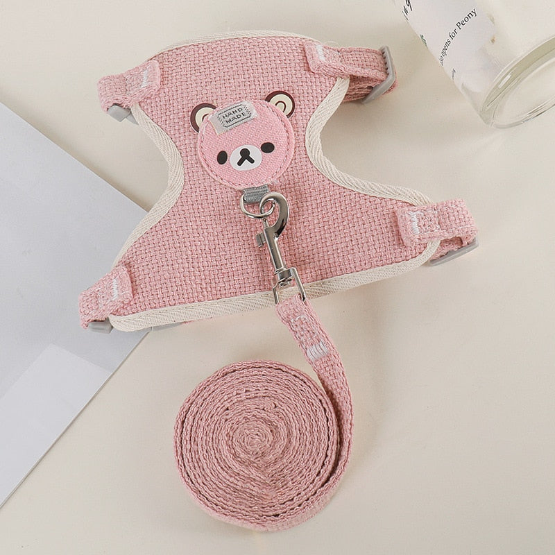 Rabbit, Small Pet, Going Out Leash, Dog, Cat, Dutch Pig Clothes, Chest Strap, Vest-style Cartoon Bear, Leash