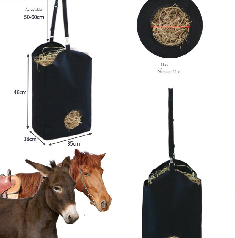 New Hay Bags Go Out To Feed Horses Slowly. Hay Bags Feed Horses. Big Bags In Stables Are Convenient for Horses.