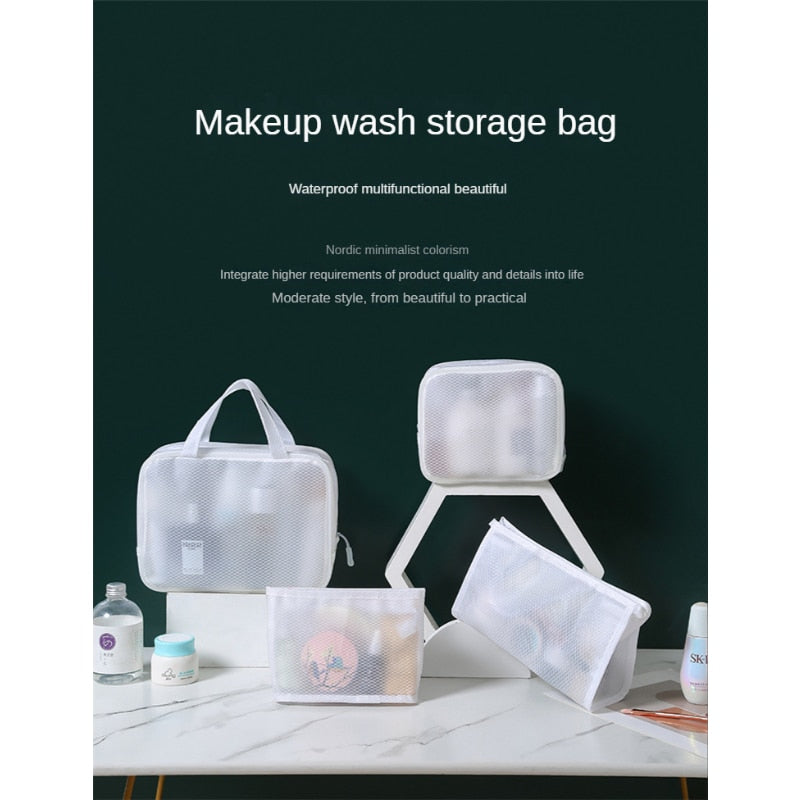 Transparent White EVA Cosmetic Bag, Travel Storage Bag, Waterproof Wash Bag, Multi-specification Storage Sanitary Bag