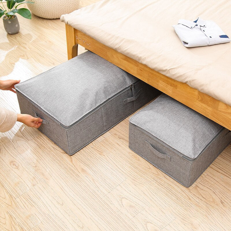 Under-bed storage box Cotton linen folding large capacity storage clothes Moisture-proof portable organizer with lid