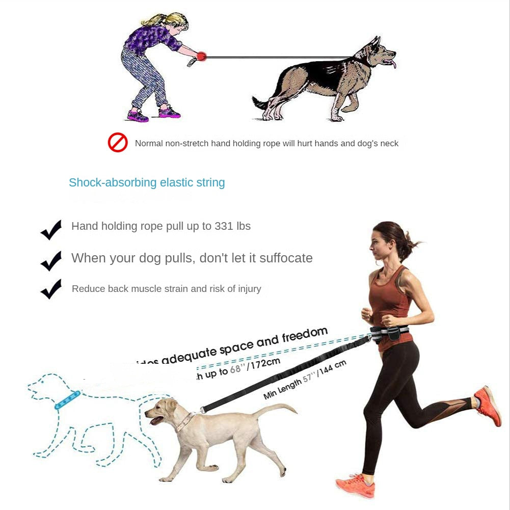 Dog Accessories  Popular Pet Running Traction Suit with Waist Bag, Multicolor Reflective Traction Rope Collar and Belt