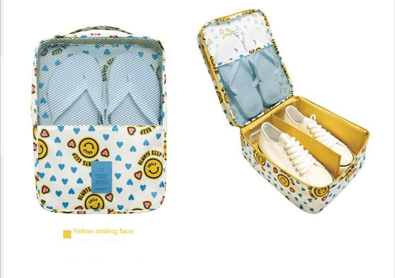 Korean print design travel storage bag practical portable 3 pairs of shoes double storage bag shoes organizing shoes bag