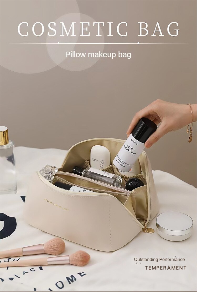 Makeup bag High capacity Tiktok Boom pu Toiletry bag Portable pillow Makeup storage bag Advanced sense bag