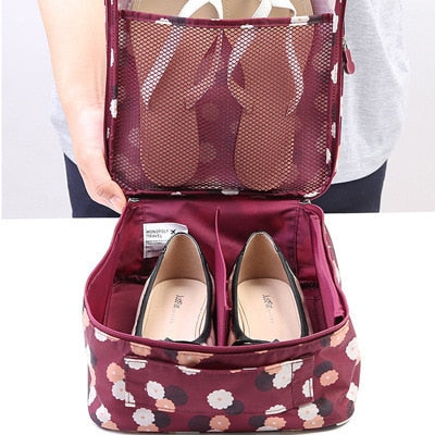 Korean print design travel storage bag practical portable 3 pairs of shoes double storage bag shoes organizing shoes bag